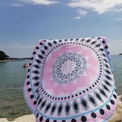 Okrogla brisača ethno pink 